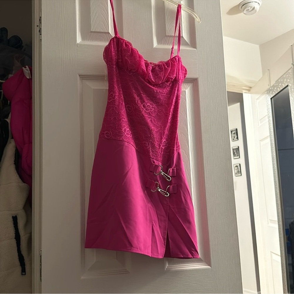 Vibrant Pink Lace and Satin Dress